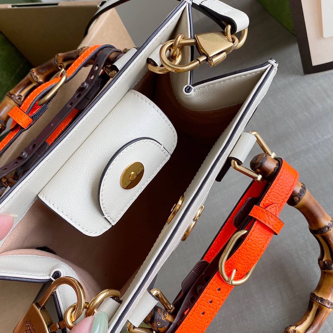 Gvc*1 Diana Mini Bamboo Tote Bag Replica White 655661