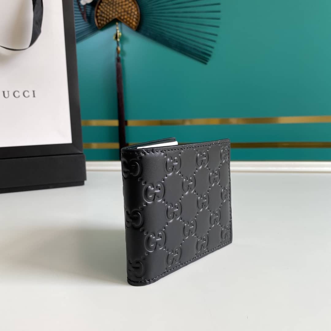 Gvc*1 Mens Signature Leather Bi-fold Wallet Black Replica 365466