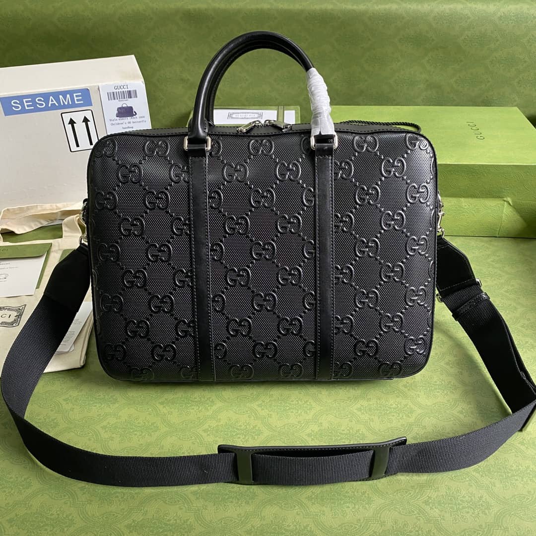 Gvc*1 GG Embossed Mens Briefcase Replica 658573
