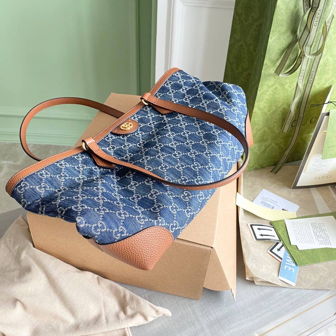 Gvc*1 Ophidia Leather Tote Replica Blue 631685