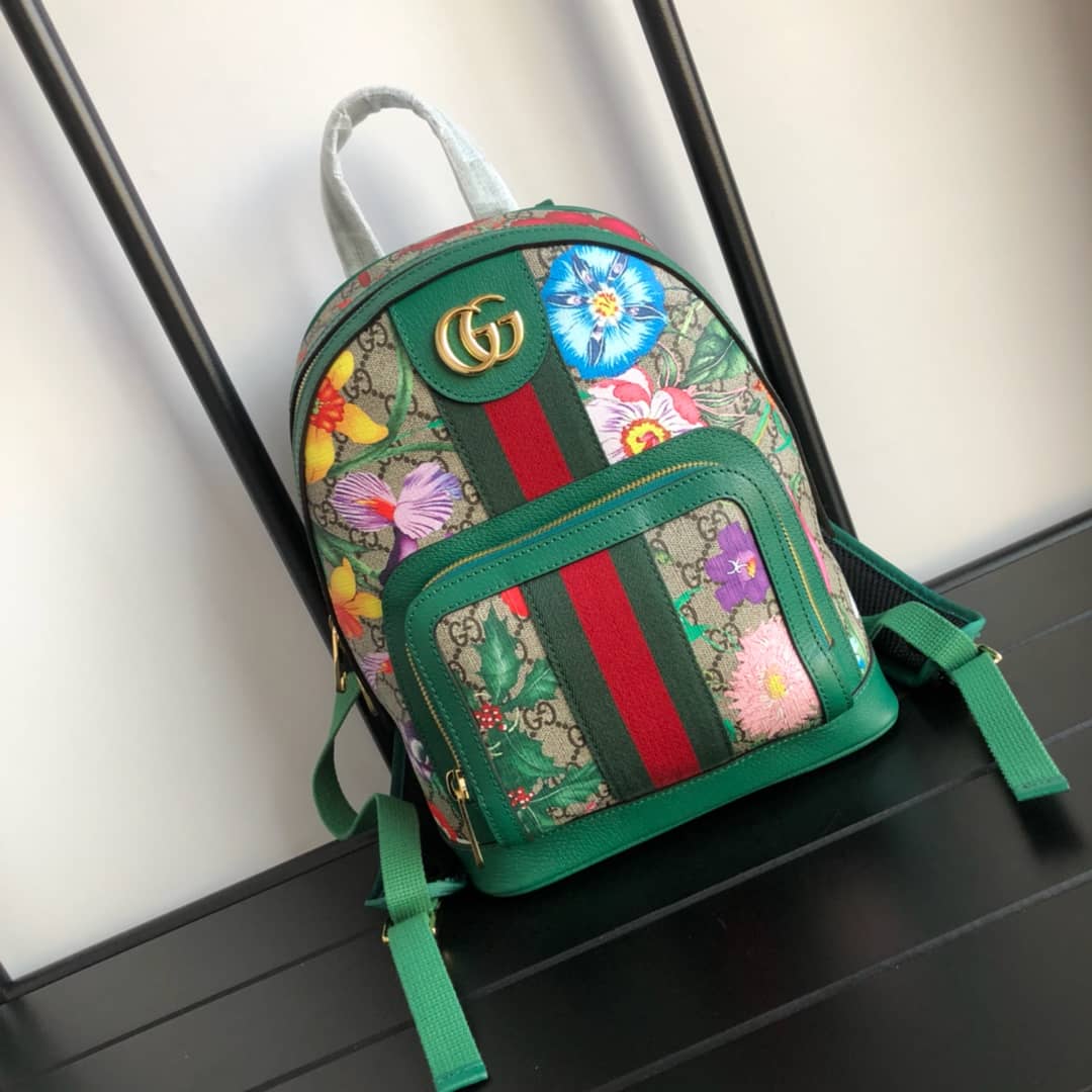 Gvc*1 Ophidia Flora Small GG Svp*me Canvas Replica Backpack Green 547965