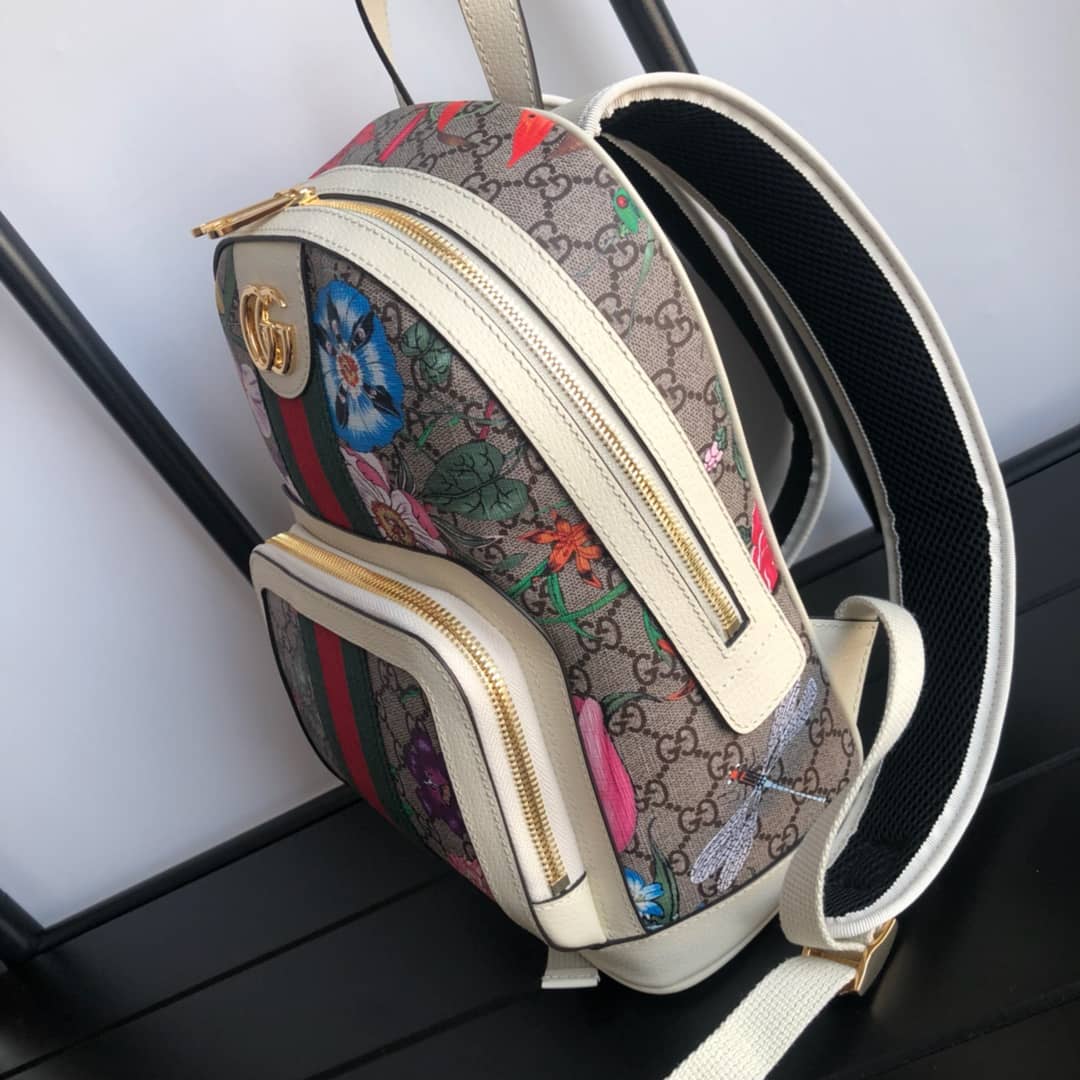 Gvc*1 Ophidia Flora Small GG Svp*me Canvas Replica Backpack Beige 547965