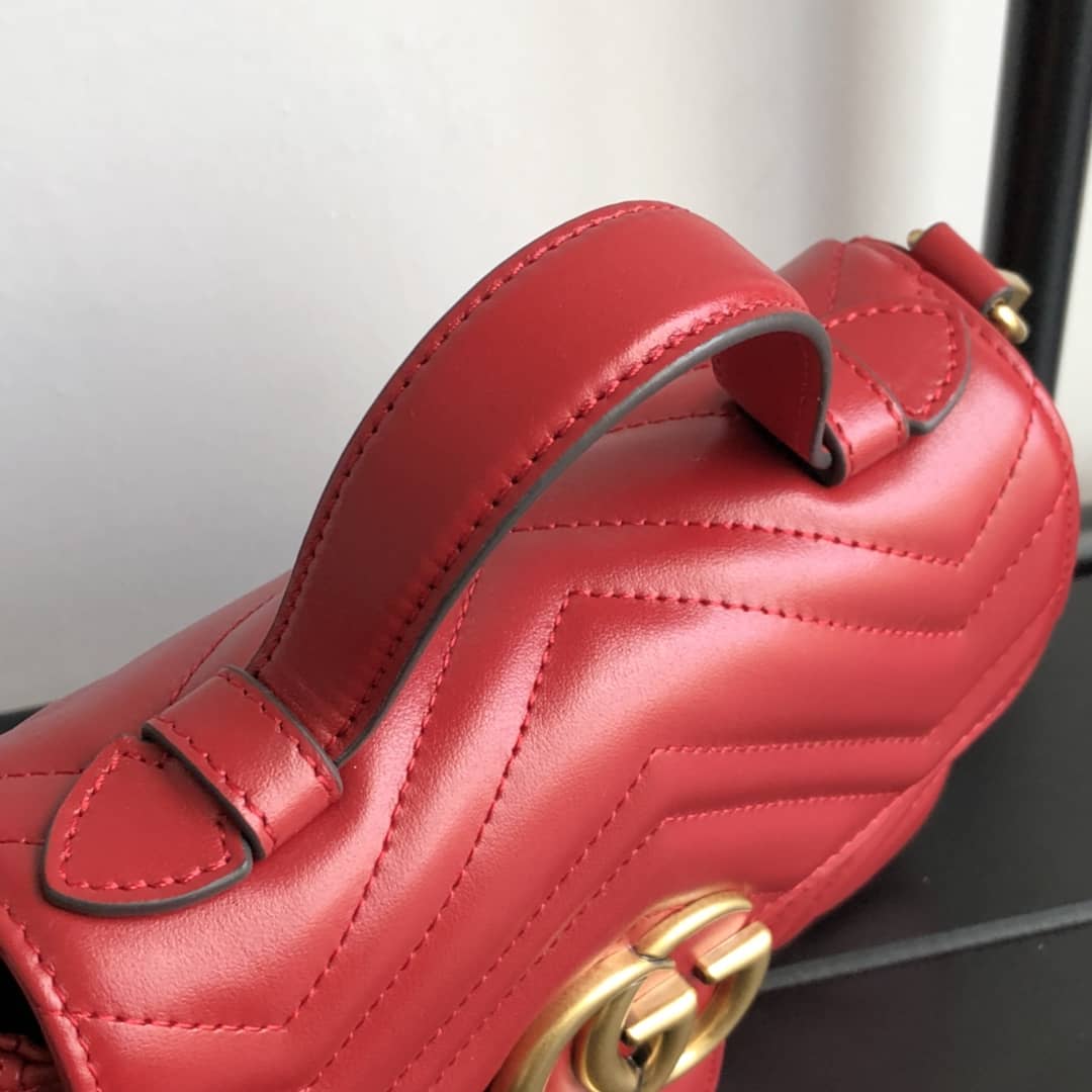 Gvc*1 GG Marmont Mini Leather Top Handle Bag Replica Red 547260