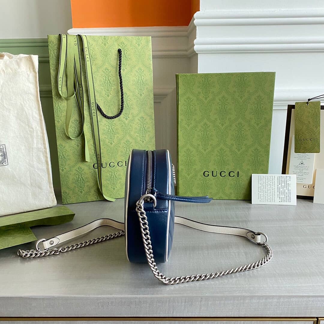 Gvc*1 GG Marmont Round Mini Shoulder Bag Replica Blue 550154