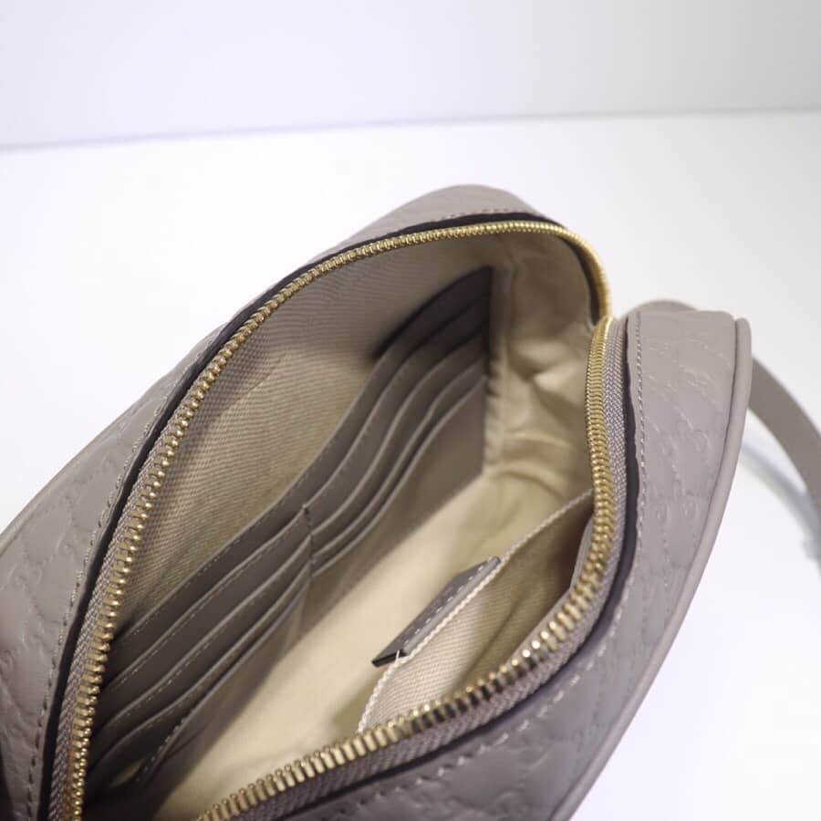 Gvc*1 Bree Gvc*1ssima GG Leather Canvas Camera Bag Replica Gray 449413