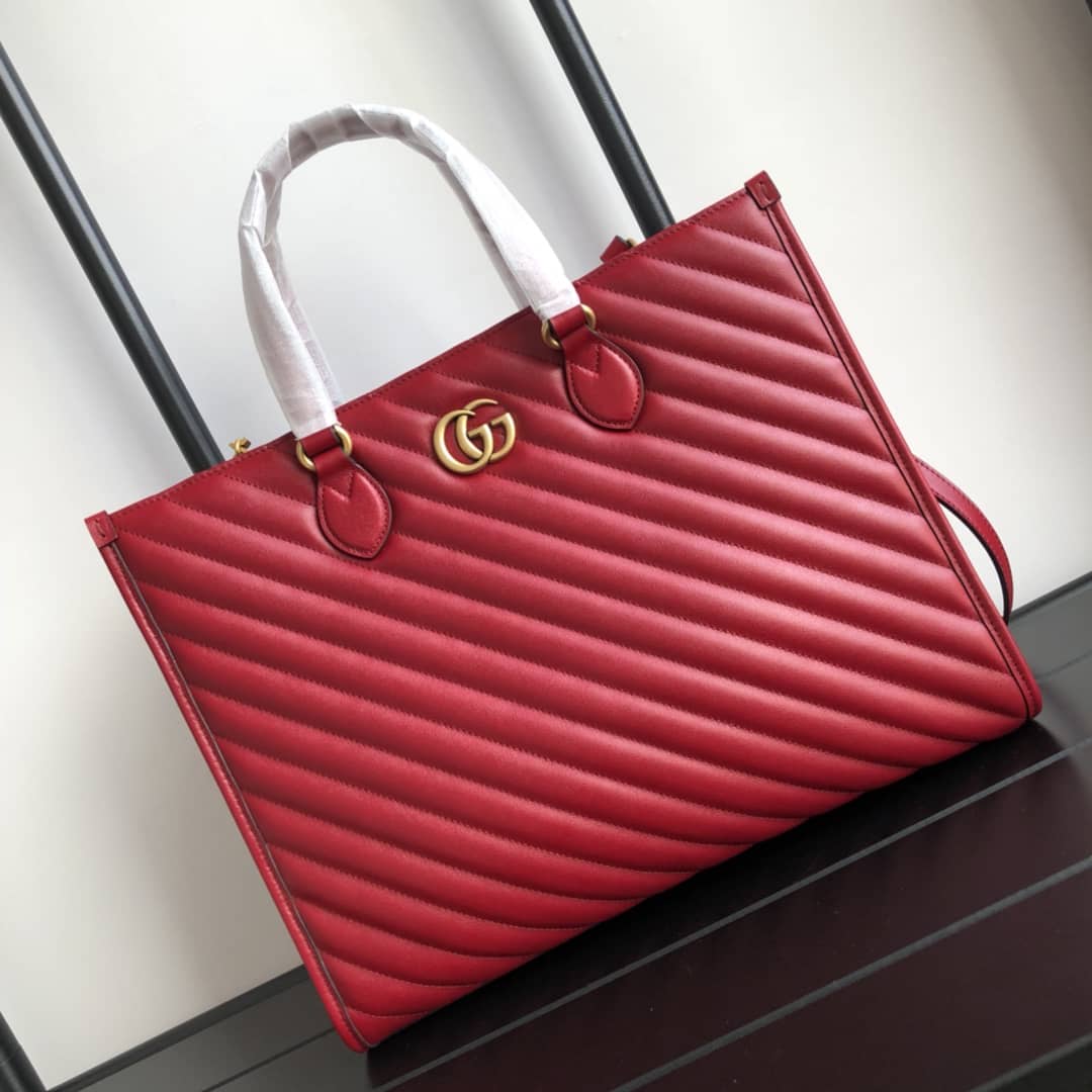 Gvc*1 GG Marmont Medium Matelasse Leather Tote Replica Red 627332