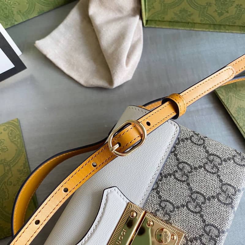 Gvc*1 GG Svp*me Canvas Padlock Mini Shoulder Bag Replica Gray White 652683