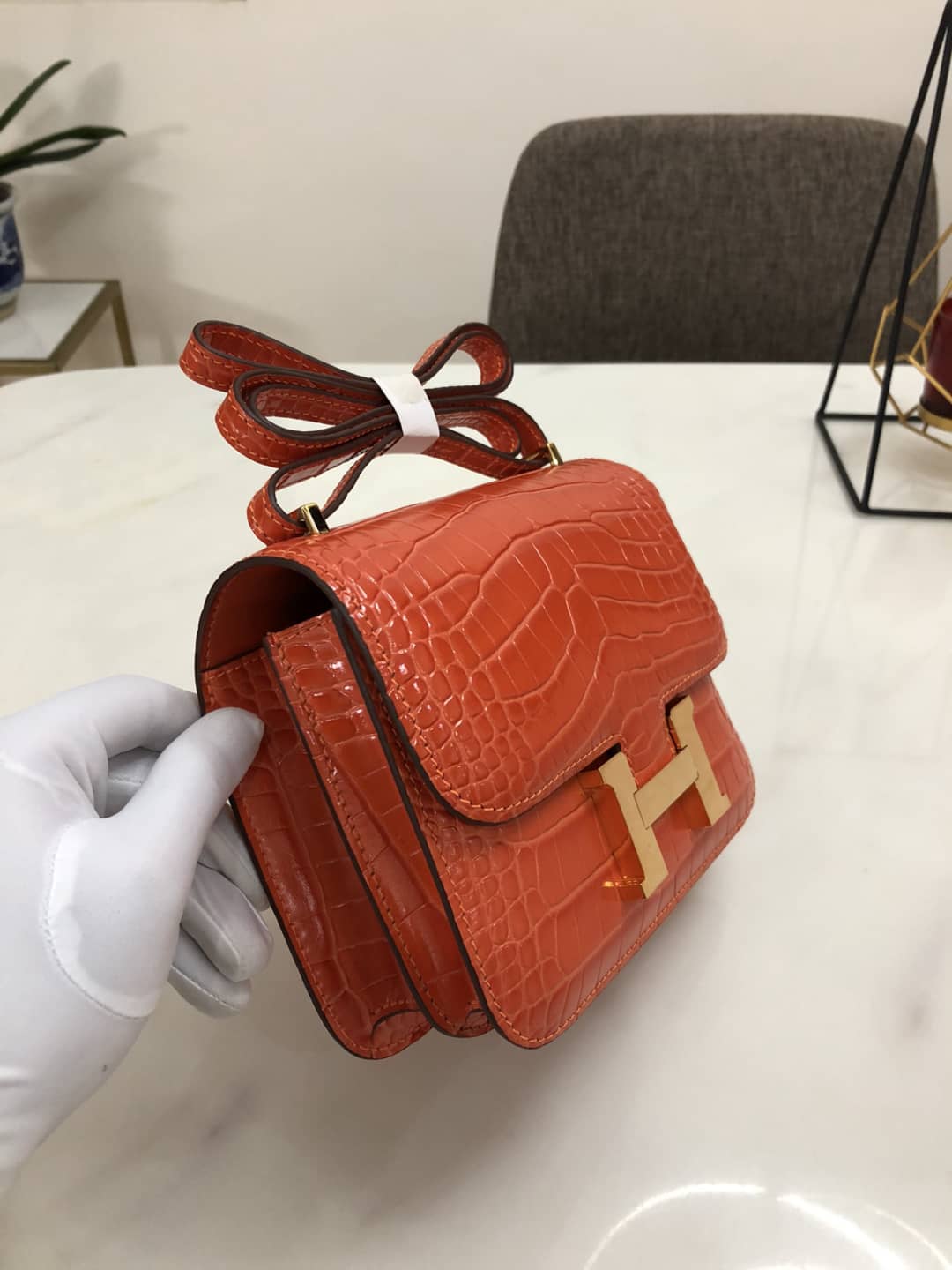 H**me5 Replica Constance 18CM Crocodile Shiny Bag