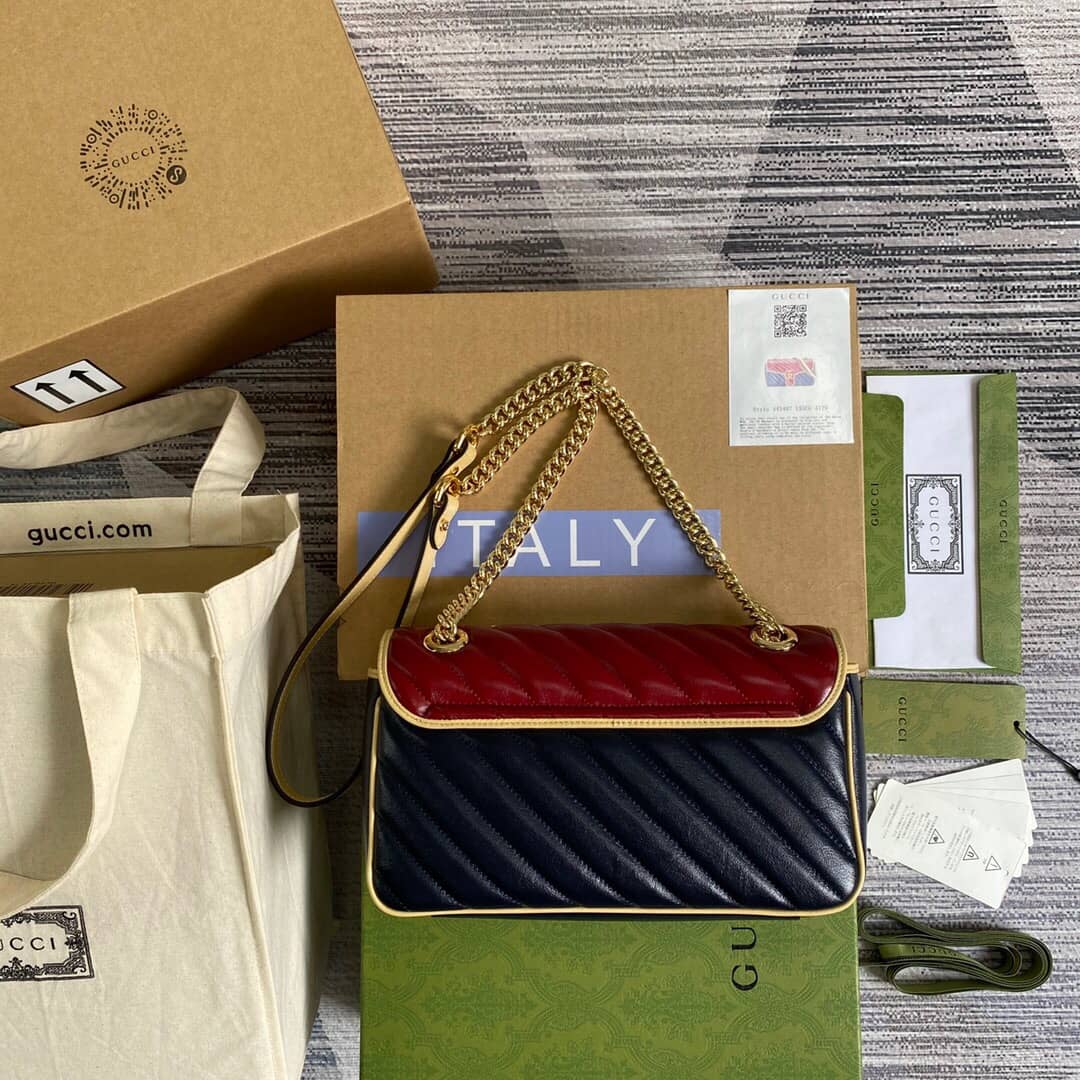 Gvc*1 GG Marmont Matelasse Shoulder Bag Replica Red Blue 443497