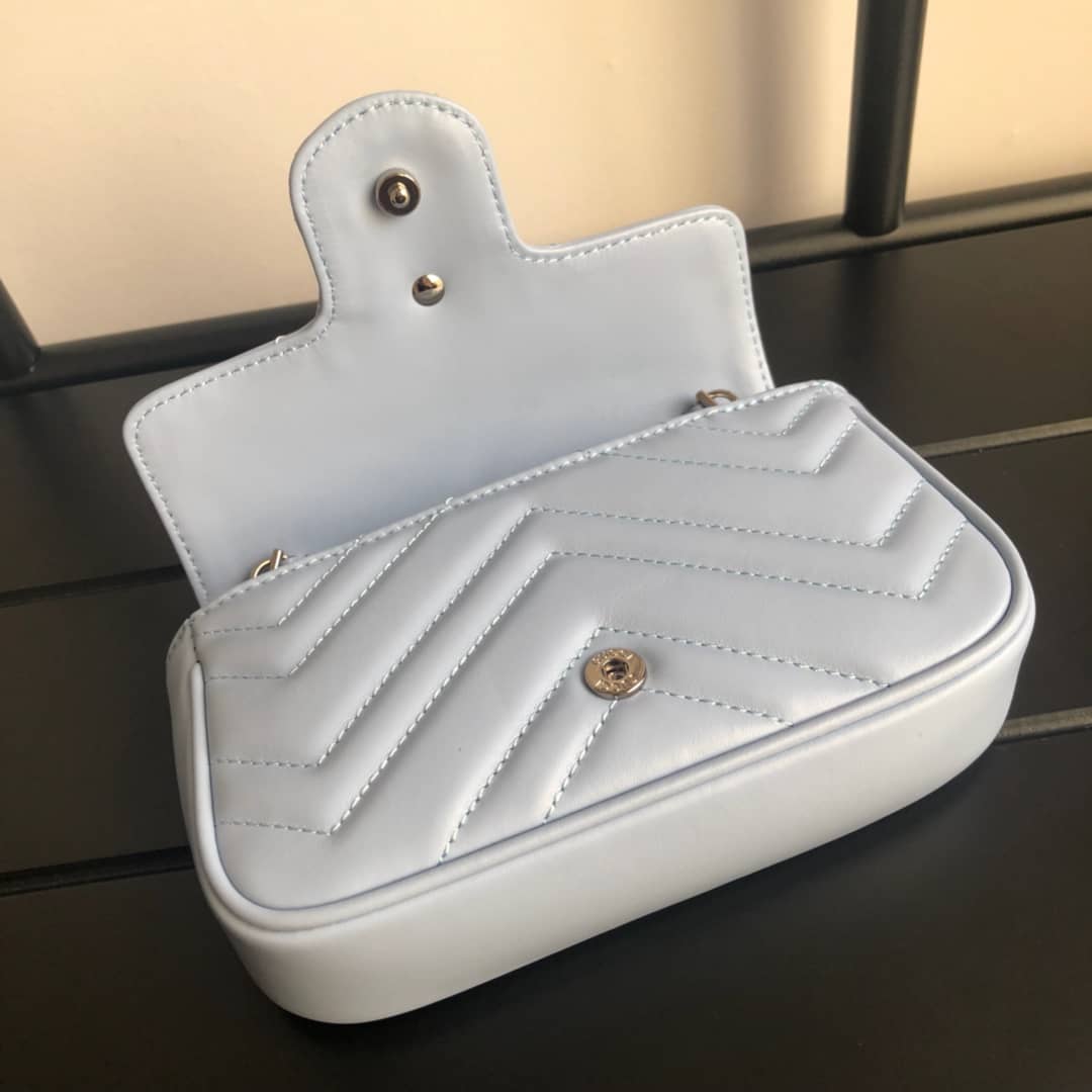 Gvc*1 GG Marmont Matelasse Leather Mini Shoulder Bag Replica Blue 476433