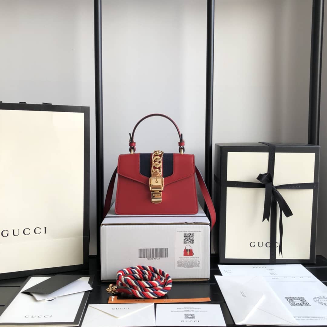 Gvc*1 Sylvie Leather Mini Shoulder Bag Replica White Red 470270