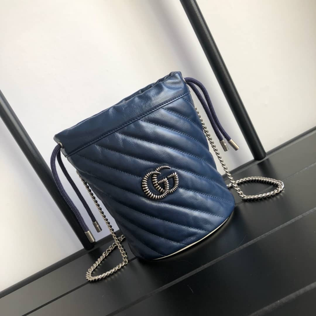 Gvc*1 GG Marmont Mini Bucket Crossbody Bag Replica Blue 575163