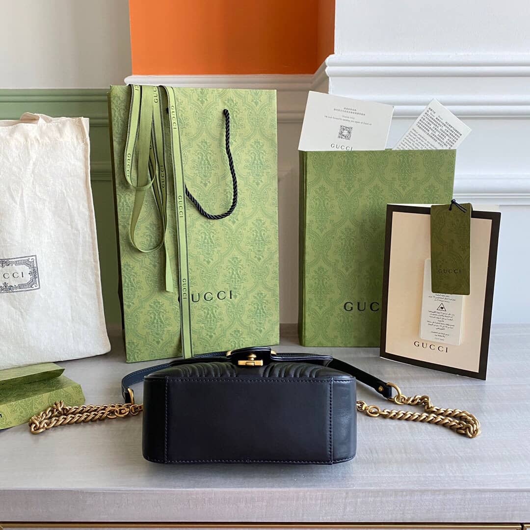 Gvc*1 GG Marmont Mini Leather Top Handle Bag Replica Black 547260