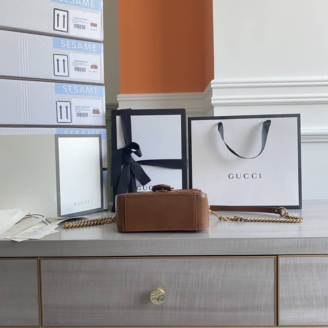 Gvc*1 GG Marmont Mini Top Handle Bag Replica Brown 583571