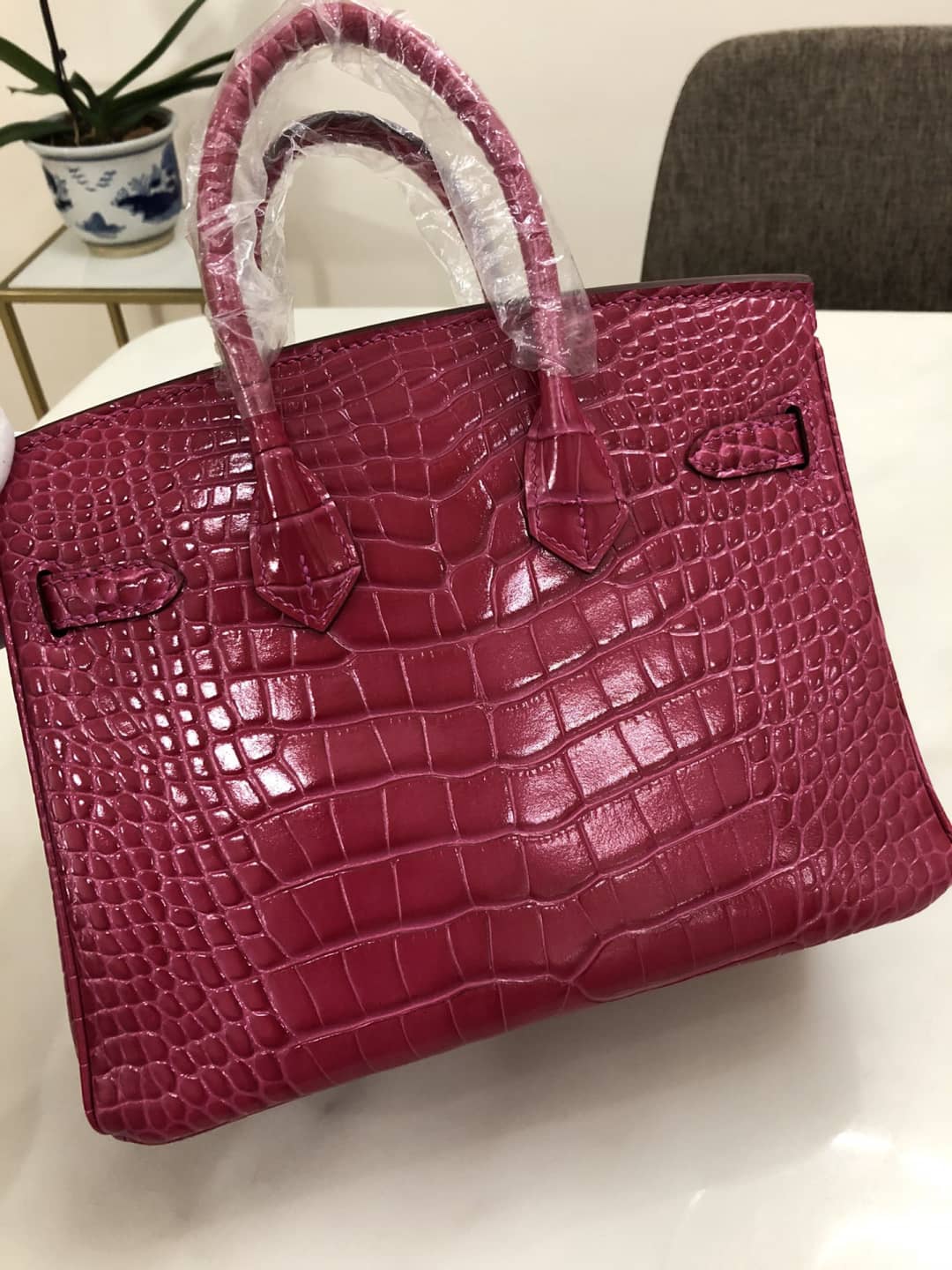 H**me5 Birkin Replica 25CM Crocodile Shiny Replica Bag
