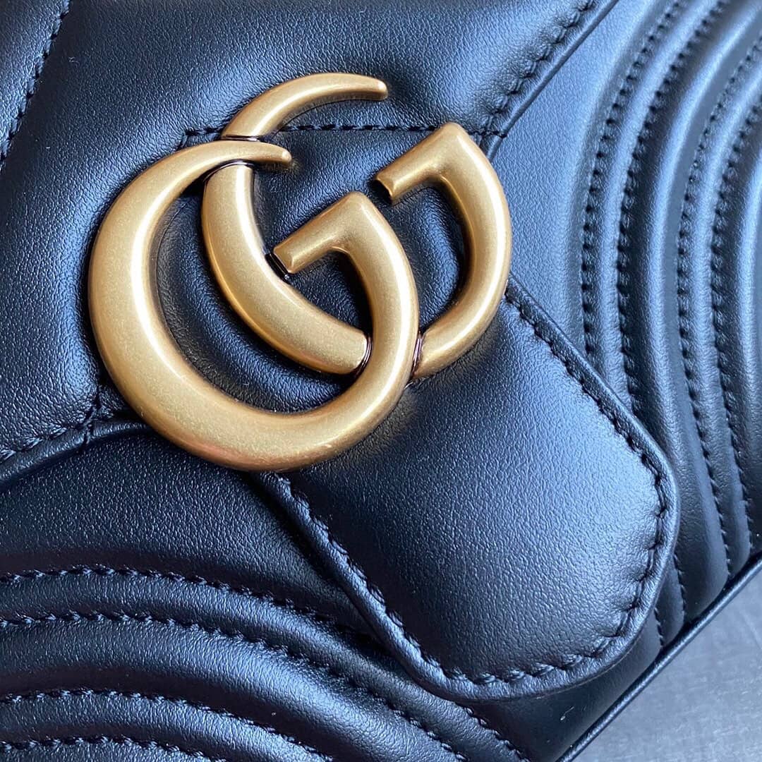 Gvc*1 GG Marmont Mini Leather Top Handle Bag Replica Black 547260