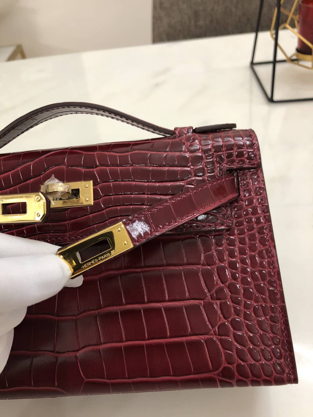 H**me5 Kelly Dupe 22CM Crocodile Shiny Replica Bag