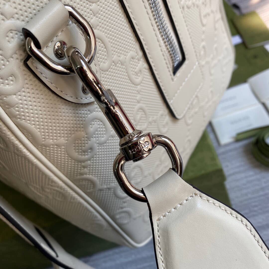 Gvc*1 GG Embossed Perforated Leather Duffle Bag Replica White 625768