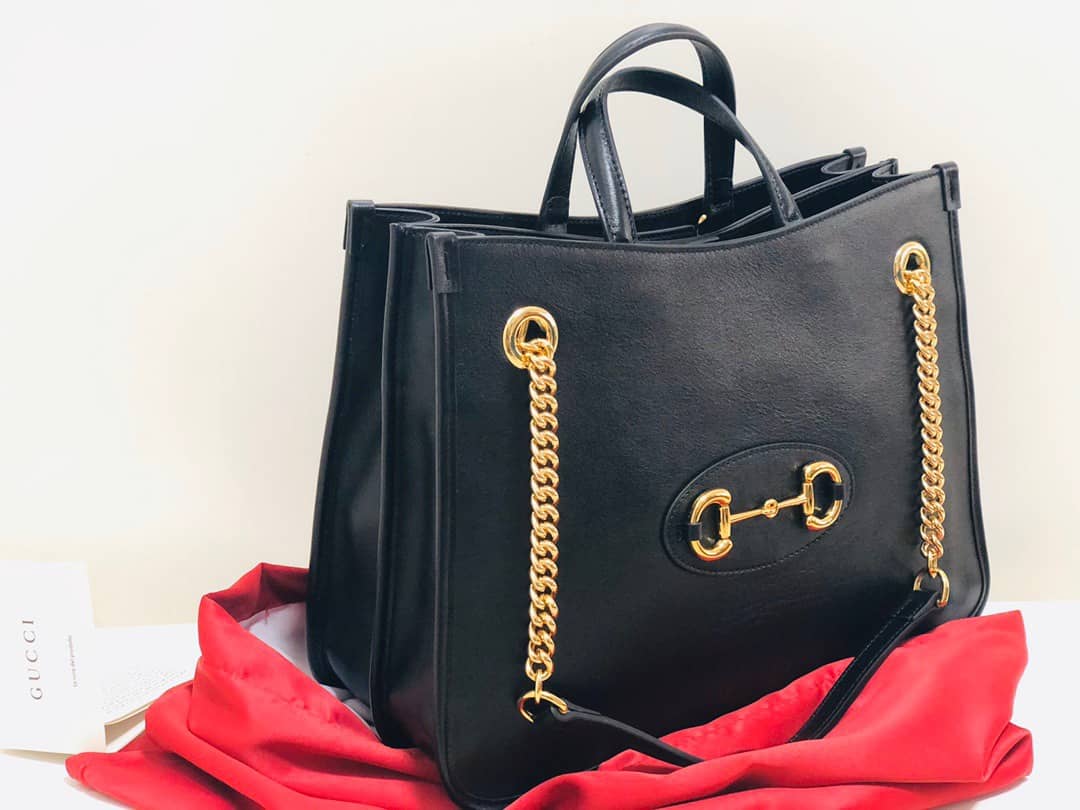 Gvc*1 Horsebit 1955 Leather Tote Replica Black Red 621144