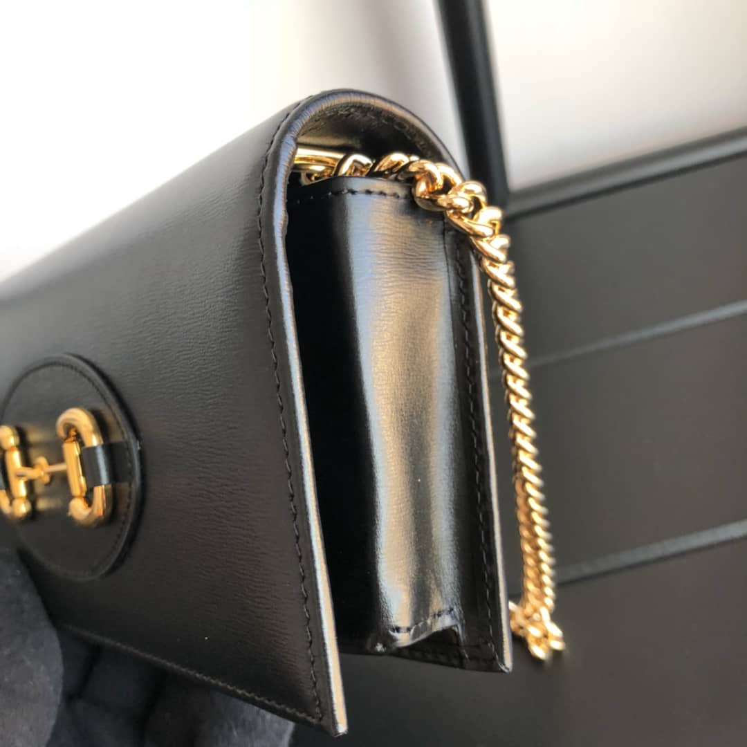 Gvc*1 GG Svp*me Horsebit 1955 Chain Wallet Replica Black 621892
