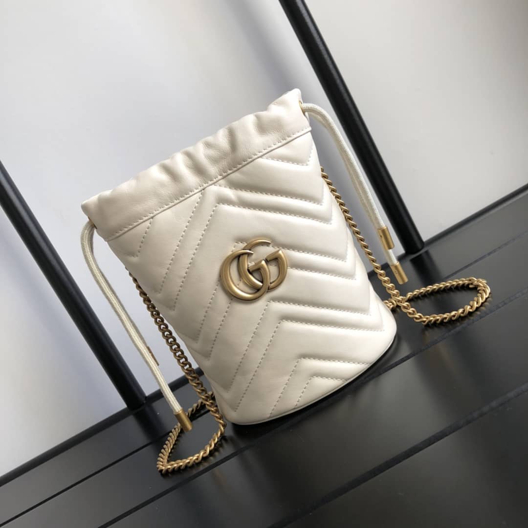Gvc*1 GG Marmont Mini Bucket Crossbody Bag Replica White 575163