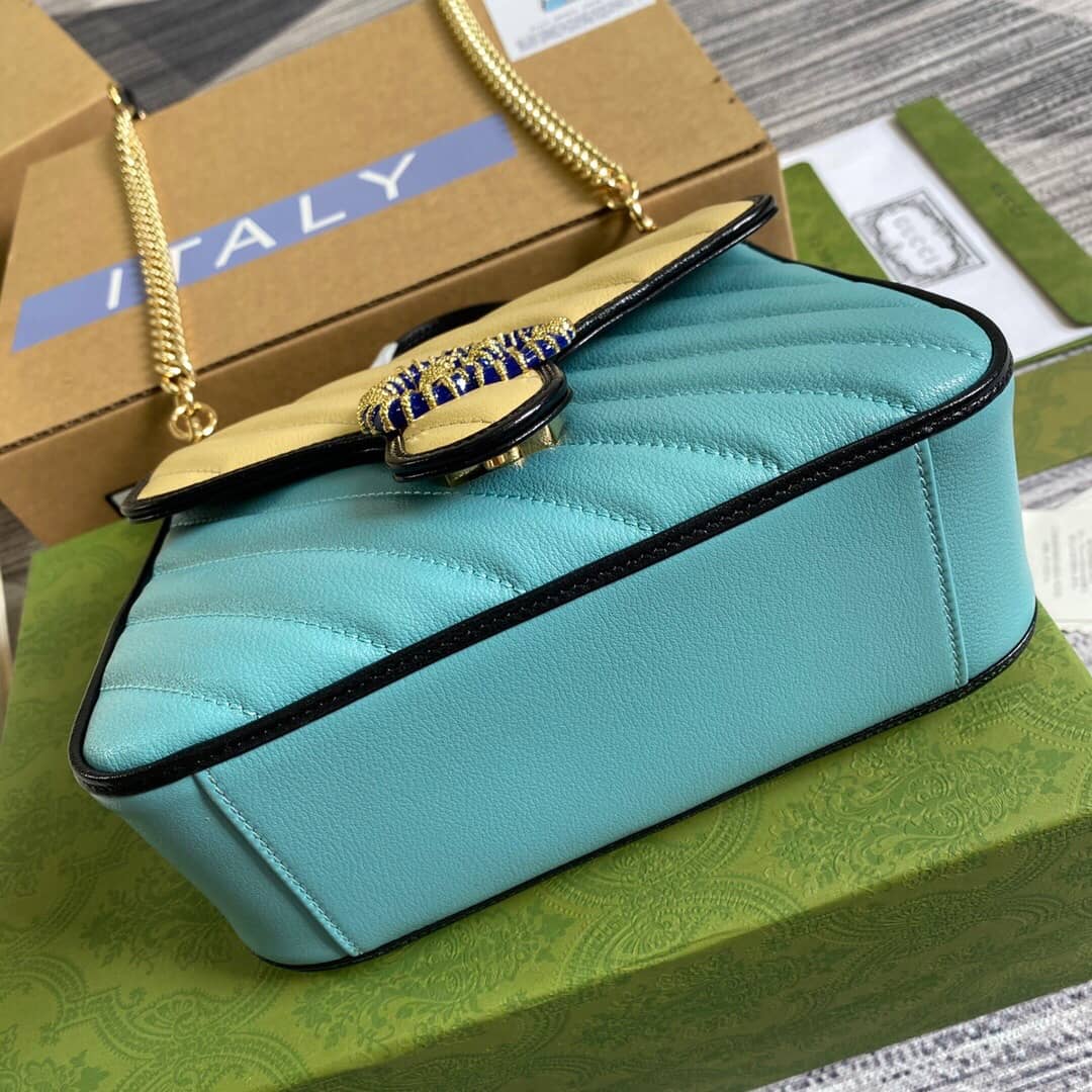 Gvc*1 GG Marmont Mini Top Handle Bag Replica Blue Yellow 583571