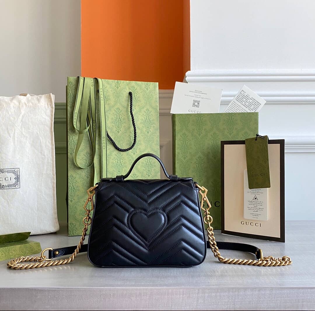 Gvc*1 GG Marmont Mini Leather Top Handle Bag Replica Black 547260