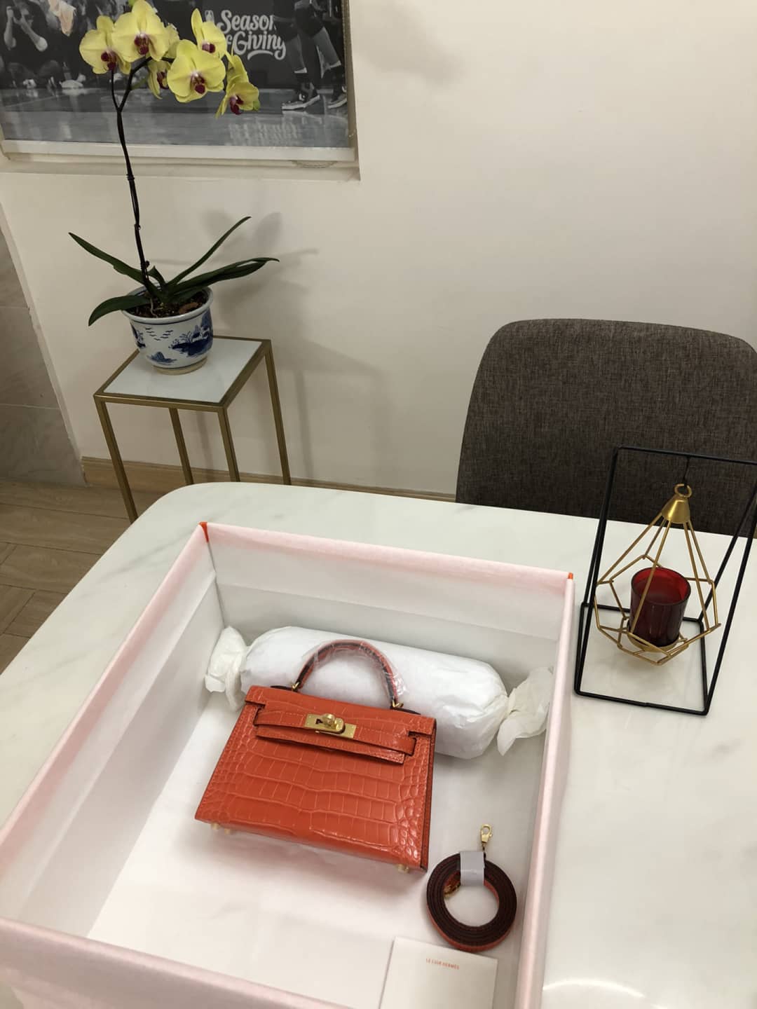 H**me5 Kelly Dupe Mini19CM Crocodile Shiny Replica Bag