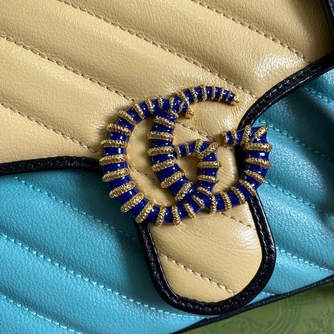 Gvc*1 GG Marmont Mini Top Handle Bag Replica Blue Yellow 583571