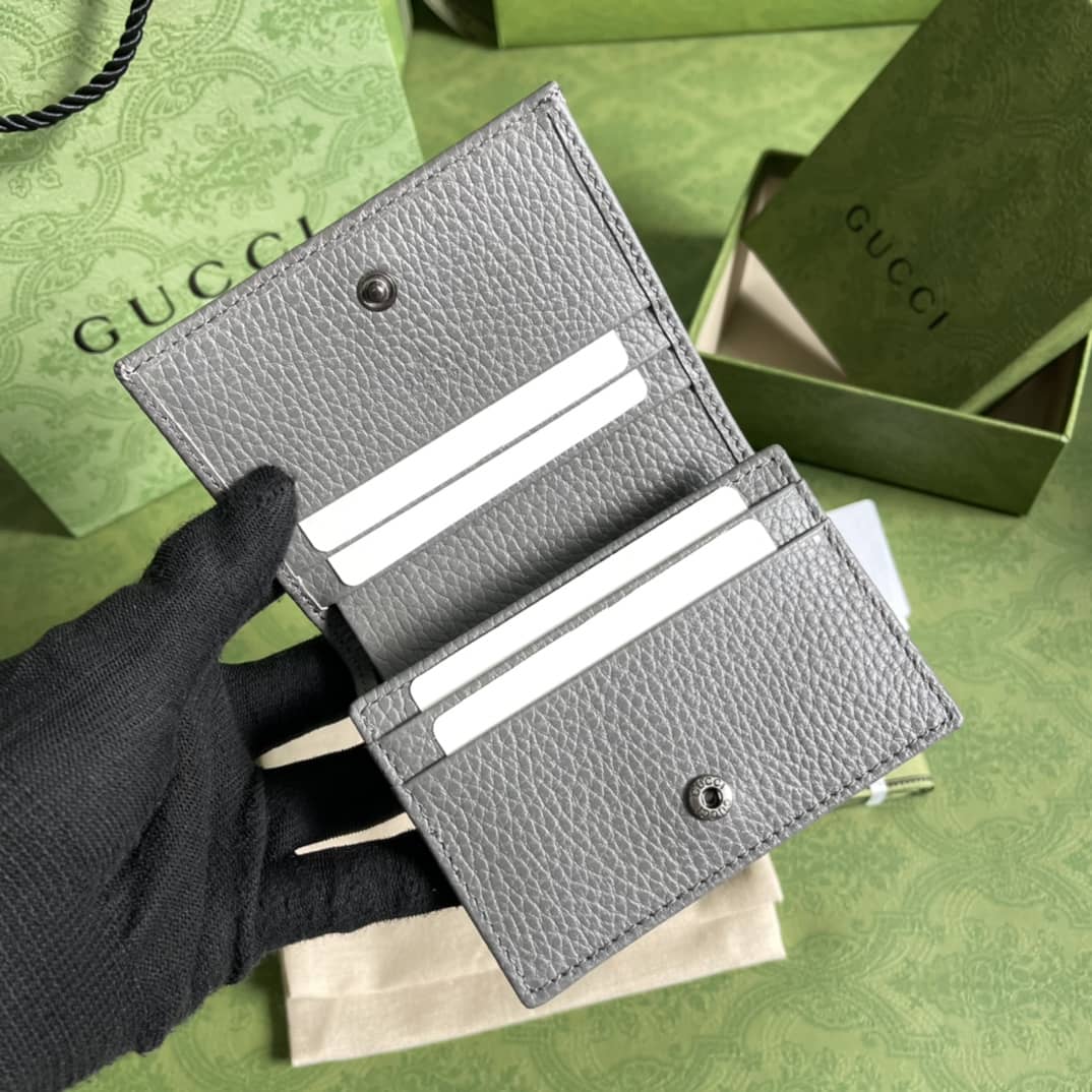 Gvc*1 GG Leather Card Case Wallet Black Replica 456126