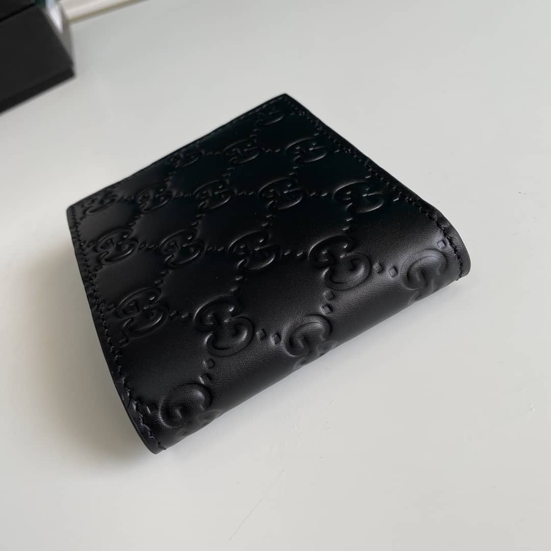 Gvc*1 Mens Signature Leather Bi-fold Wallet Black Replica 365466