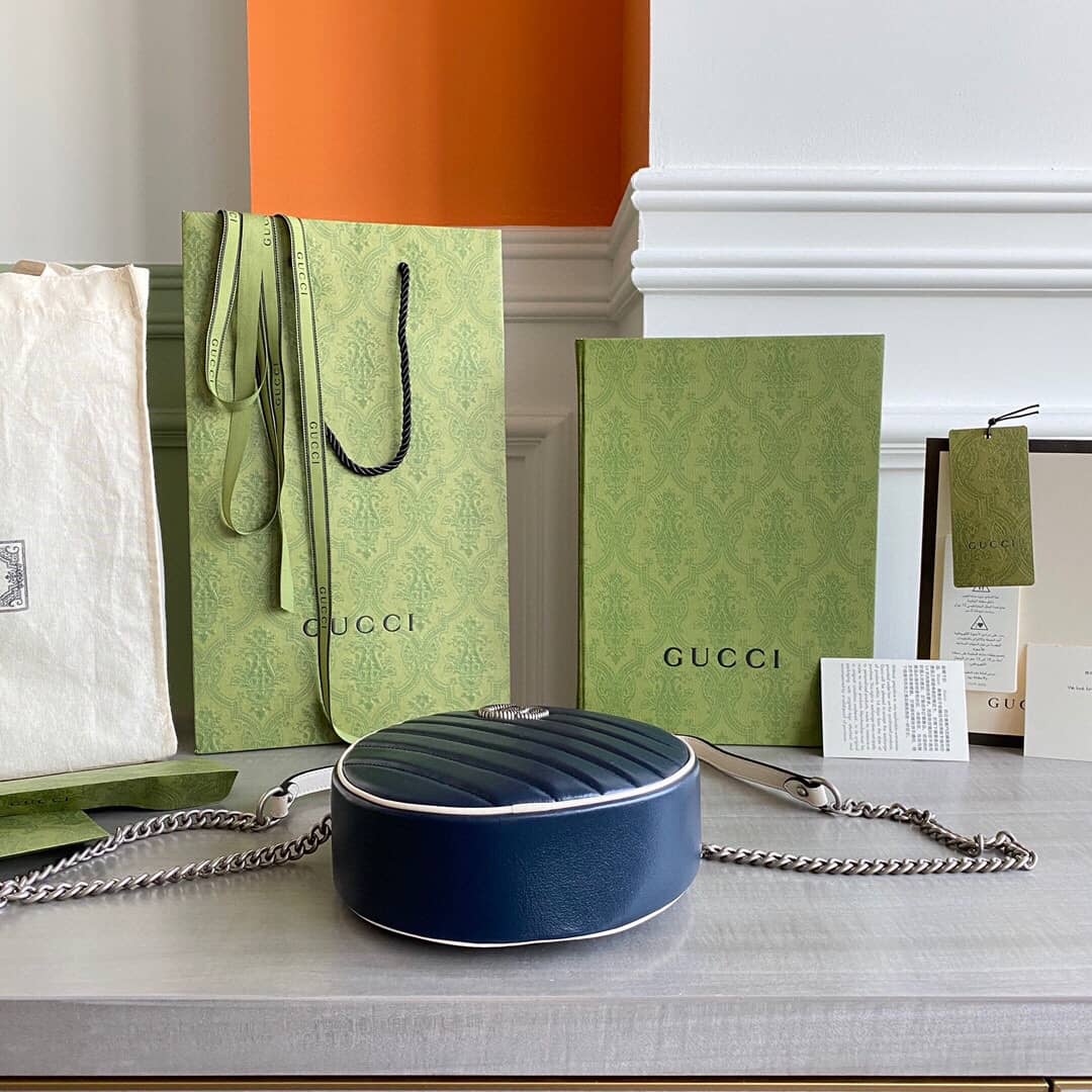 Gvc*1 GG Marmont Round Mini Shoulder Bag Replica Blue 550154