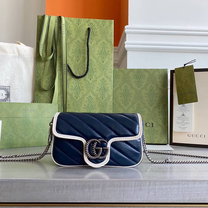Gvc*1 GG Marmont Mini Matelasse Leather Shoulder Bag Replica Blue 574969