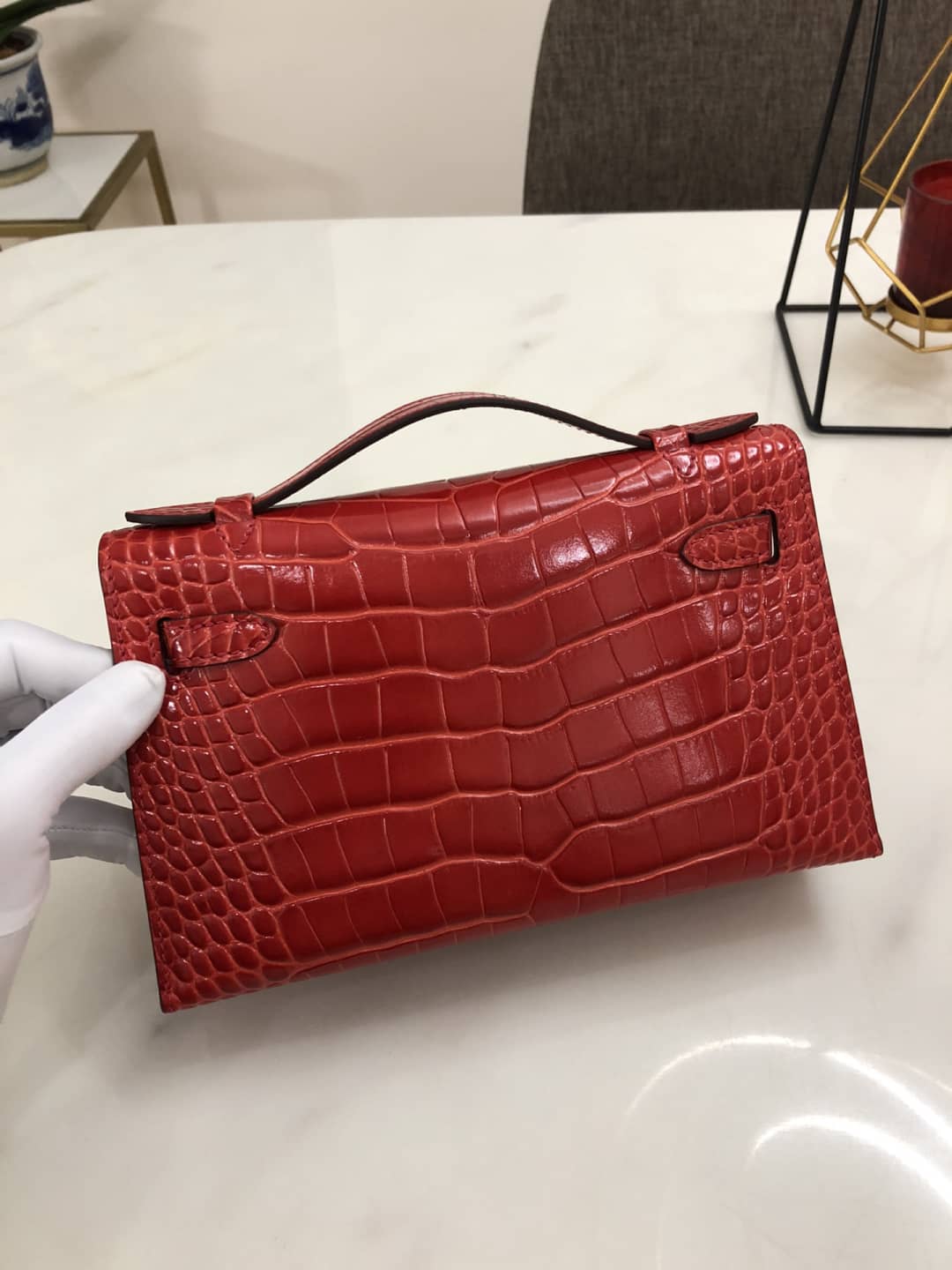 H**me5 Kelly Dupe 22CM Crocodile Shiny Replica Bag