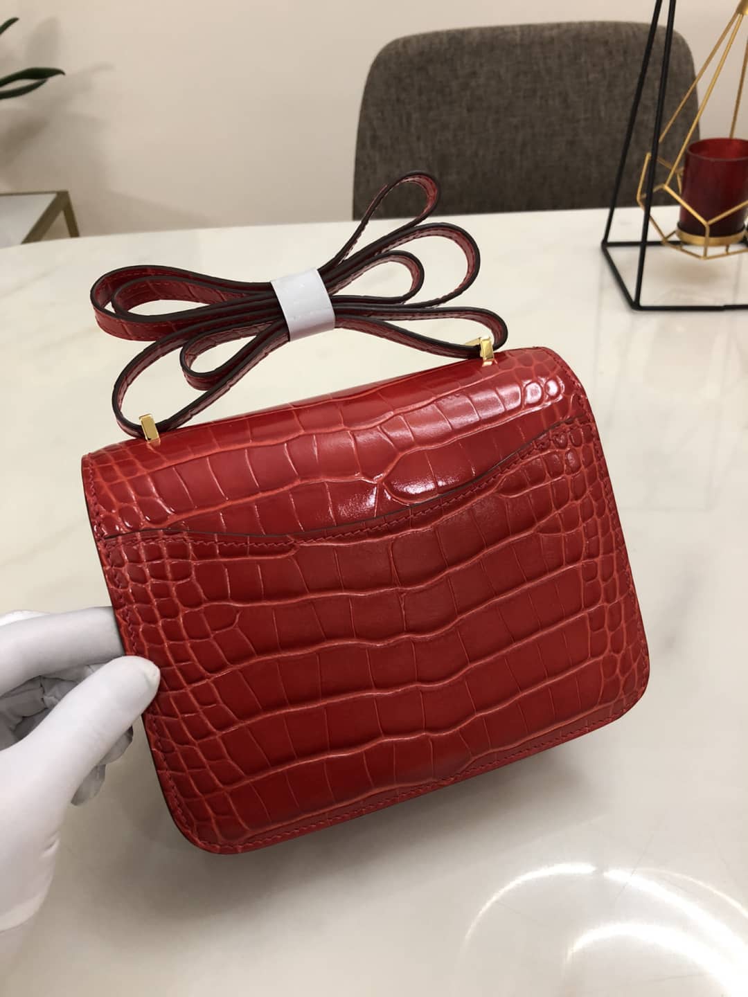 H**me5 Replica Constance 18CM Crocodile Shiny Bag