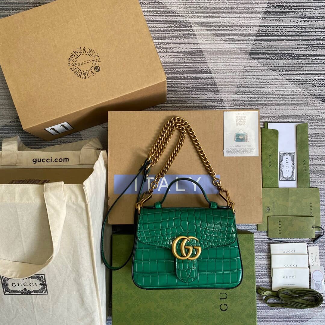 Gvc*1 GG Marmont Mini Leather Top Handle Bag Replica Green 547260