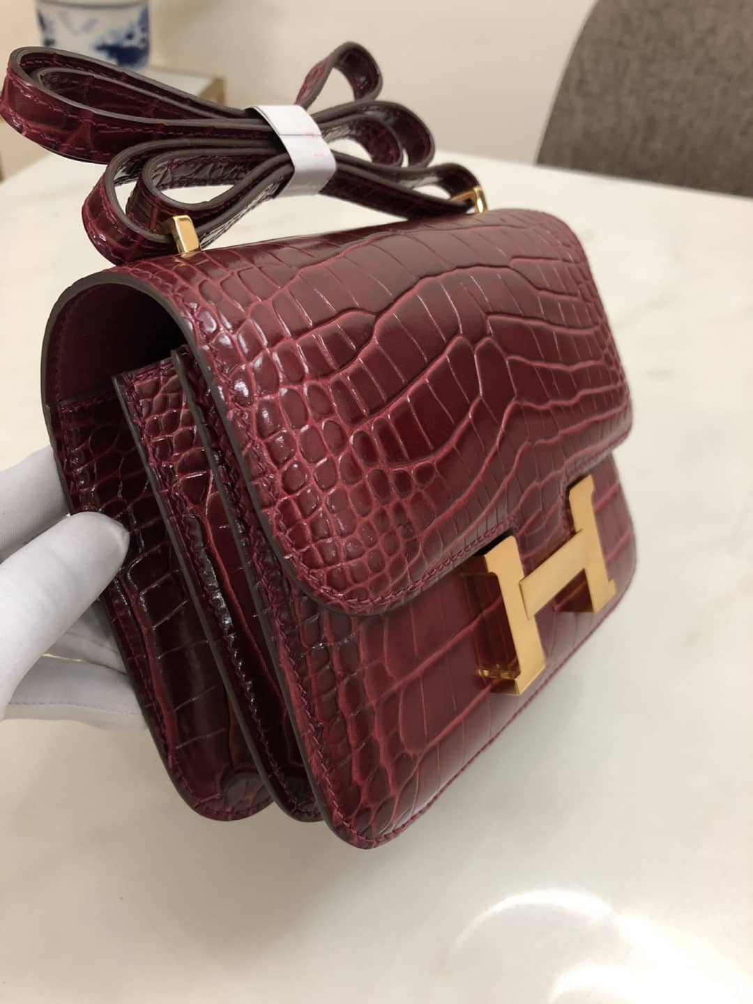 H**me5 Replica Constance 18CM Crocodile Shiny Bag