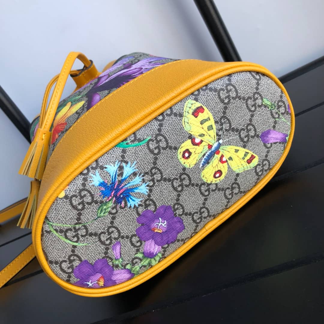 Gvc*1 Ophidia GG Flora Pattern Small Bucket Bag Replica Yellow 550621