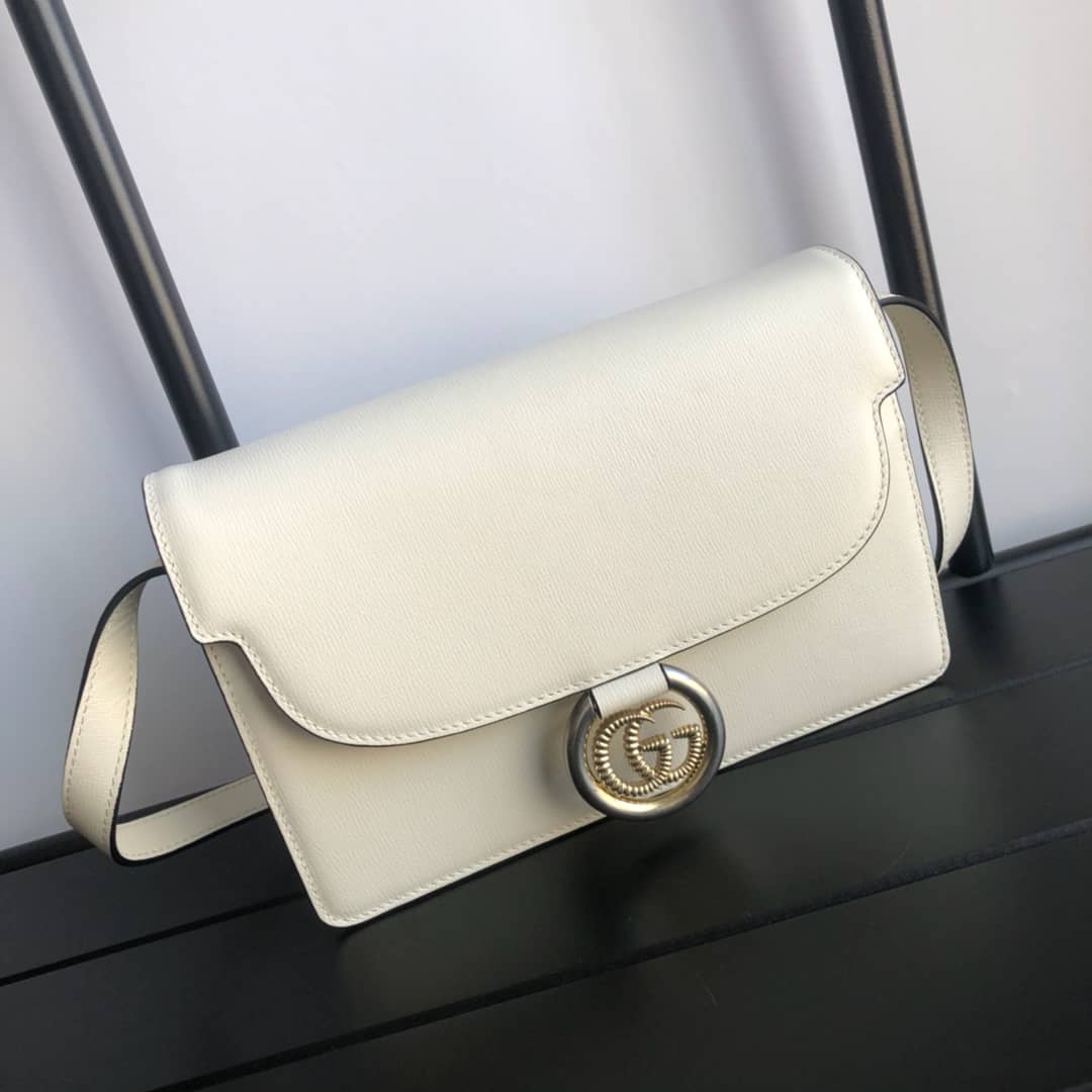 Gvc*1 GG Ring Torchon Leather Shoulder Bag Replica White 589474