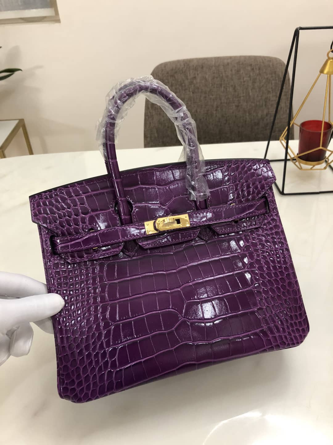 H**me5 Birkin 25CM Crocodile Shiny Replica Bag