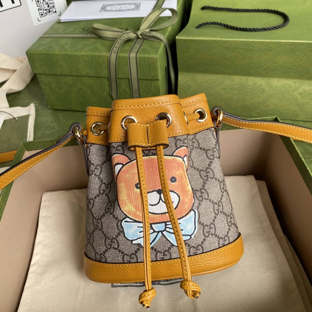 Gvc*1 Ophidia Logo GG Leather Bucket Bag Replica 660304