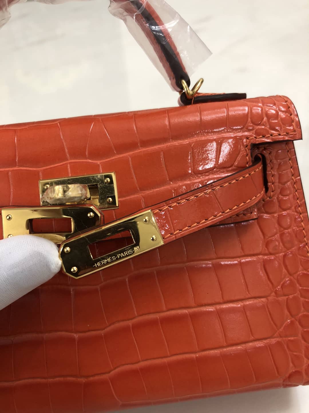 H**me5 Kelly Dupe Mini19CM Crocodile Shiny Replica Bag