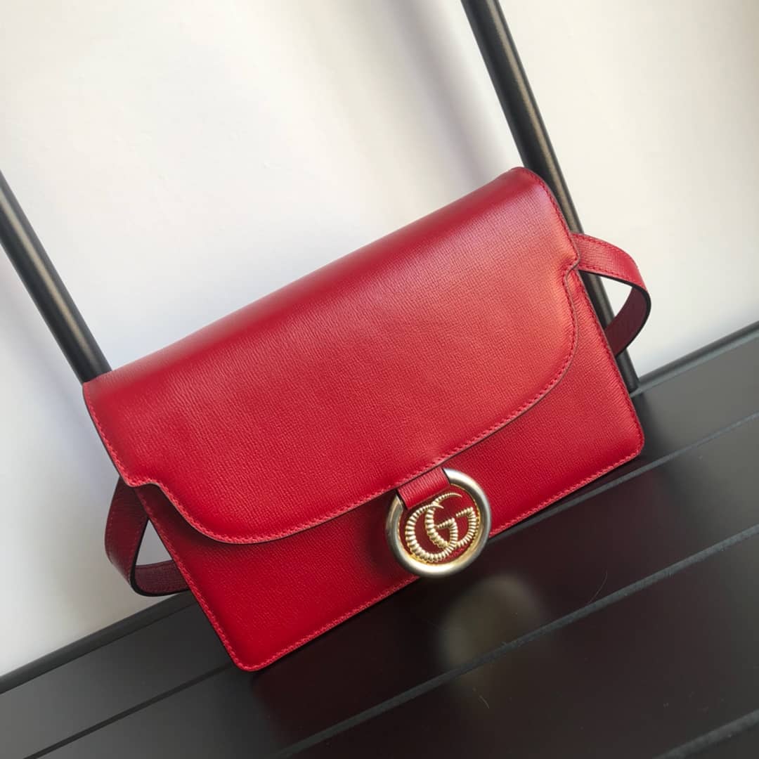Gvc*1 GG Ring Torchon Leather Shoulder Bag Replica Red 589474