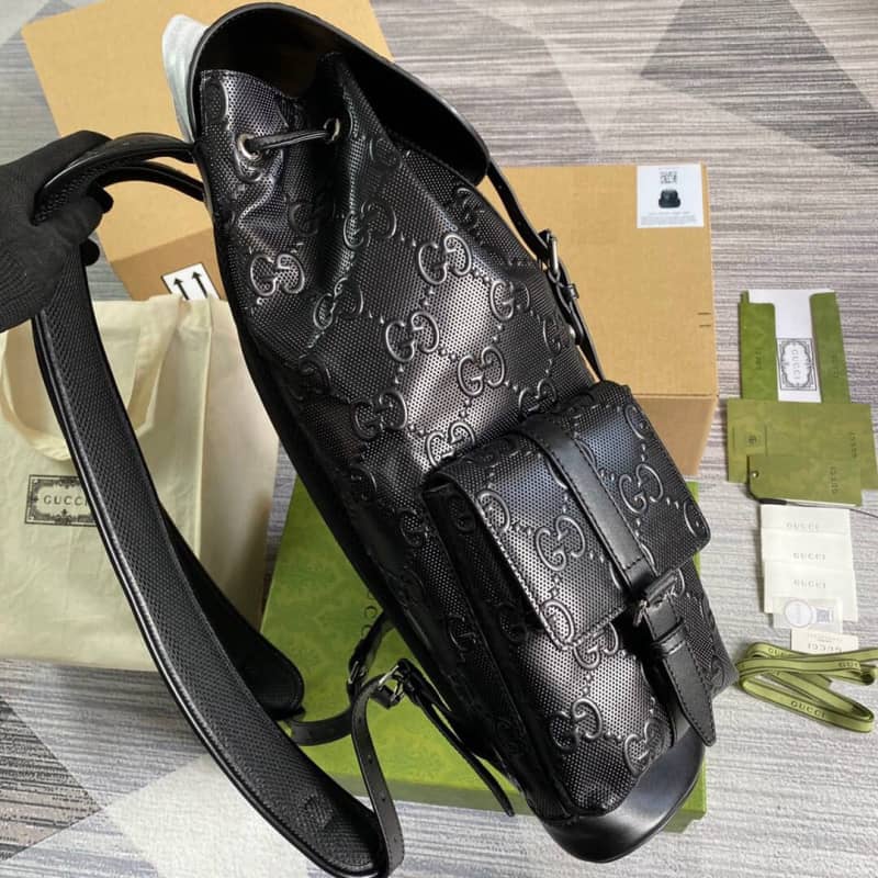 Gvc*1 GG Embossed Leather Replica Backpack Black 625770