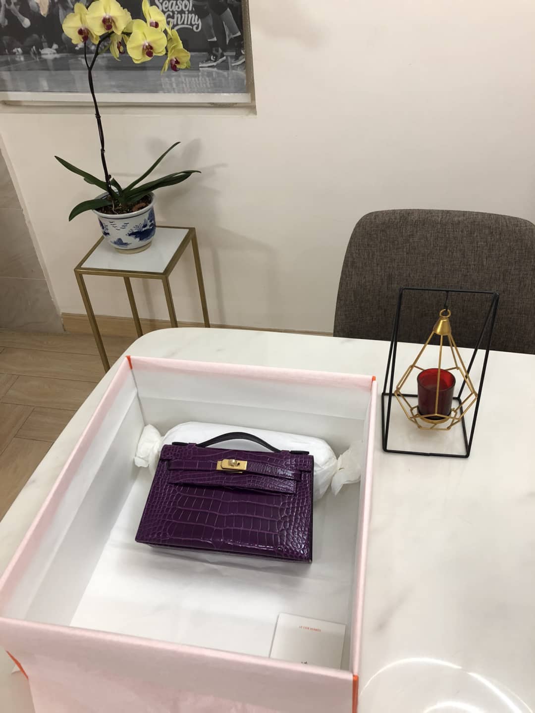 H**me5 Kelly Dupe 22CM Crocodile Shiny Replica Bag