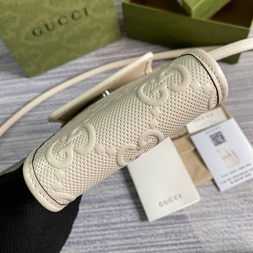 Gvc*1 GG Embossed Leather Mini Messenger Bag Replica White 625571