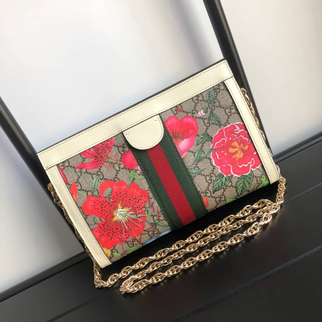 Gvc*1 Ophidia Flora GG Small Svp*me Canvas Shoulder Bag Replica White 503877