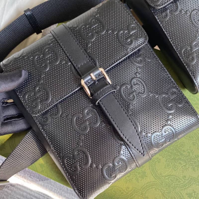 Gvc*1 GG Emboss Waist Body Leather Bag Replica Black 631339
