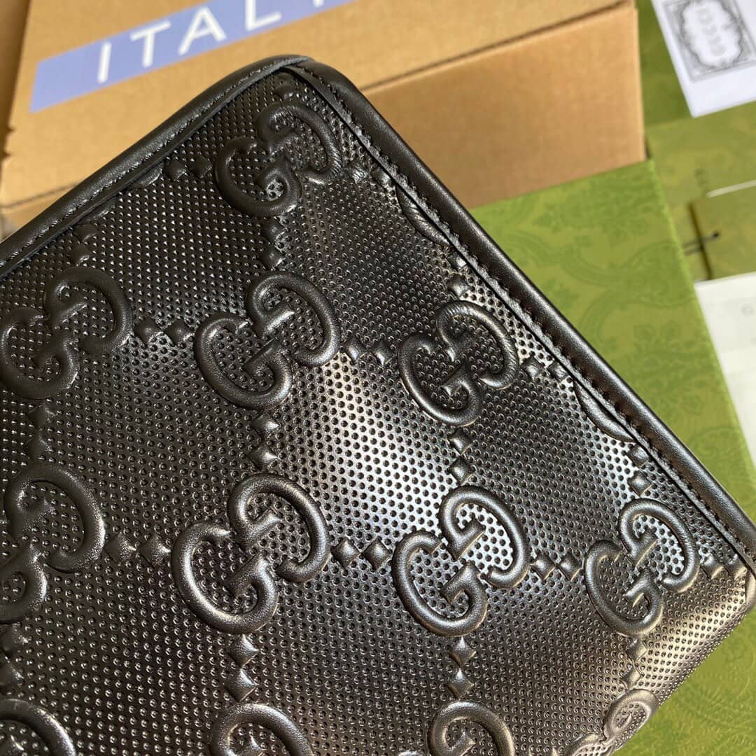 Gvc*1 GG Leather Embossed Cosmetic Case Replica Black 625568