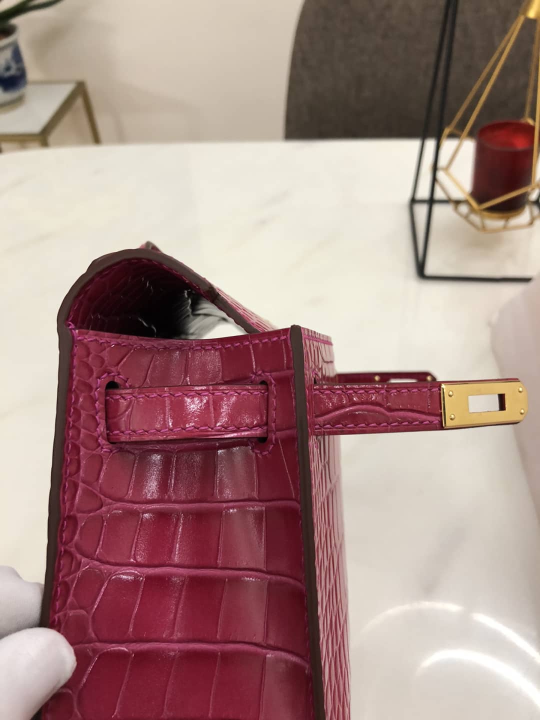 H**me5 Kelly Dupe 22CM Crocodile Shiny Replica Bag